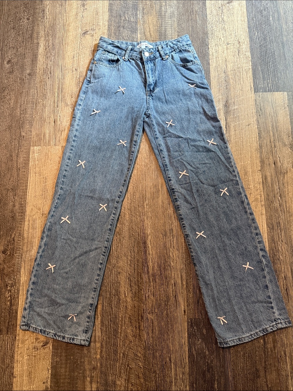 Love Soho Women 1 Jeans Light Wash Blue Denim Bow Embellished Wide Leg
